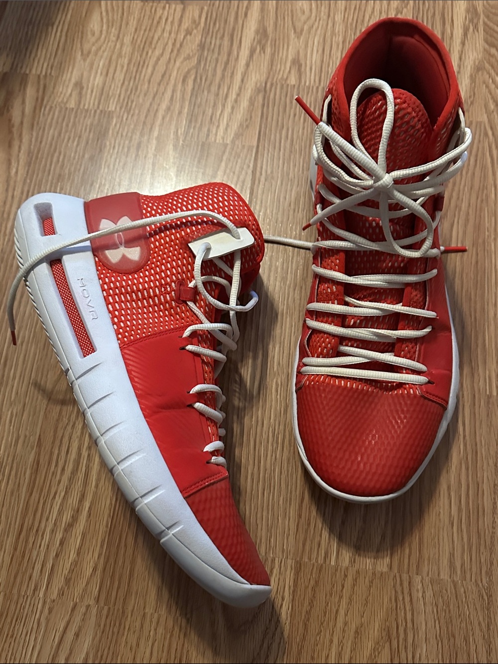 Under Armour Red and White Mid-Top Training Sneakers
